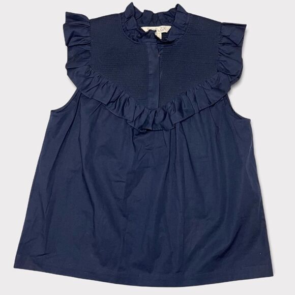 Rachel Zoe Women’s Navy Blue Hera Sleeveless Ruffle Blouse Size 4 - Picture 1 of 8